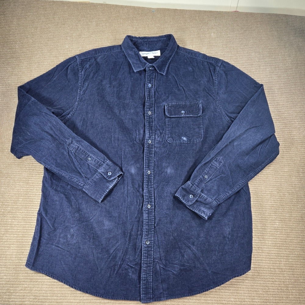Old‎ Navy Mens XXL Tall Navy Blue Corduroy Long Sleeve Button Down Shirt